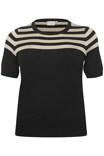 Kaffe Curve Damen Plus Size Women's Short Sleeves Slim Fit Round Neck Pullover, Schwarz/Feather Gray Half Stripe, L Größen von KAFFE CURVE