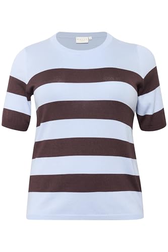 Kaffe Curve Damen Plus Size Women's Short Sleeves Slim Fit Round Neck Pullover, Windsurfer/Fudge Wide Stripe, L Größen von KAFFE CURVE