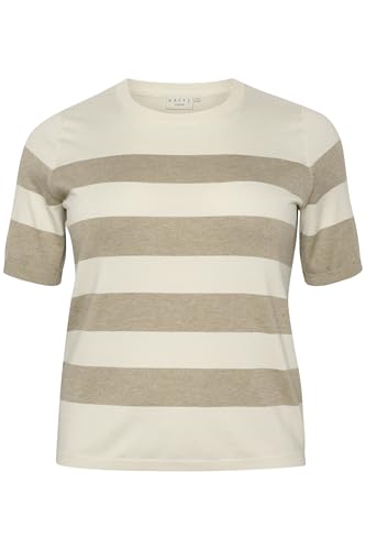 Kaffe Curve Damen Plus Size Women's Short Sleeves Slim Fit Stripes Round Neck Pullover, Chinchilla M/Turtle.Boldstripe, Größen von KAFFE CURVE