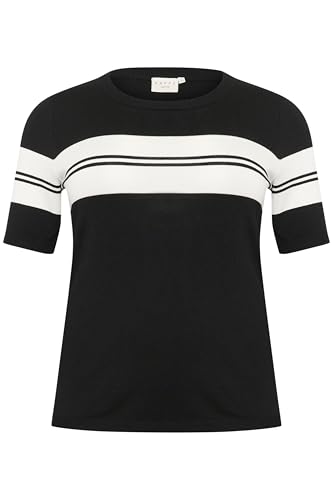 Kaffe Curve Damen Plus Size Women's Short Sleeves Slim Fit Stripes Round Neck Pullover, Schwarz/Kreide-Streifen, XL Größen von KAFFE CURVE
