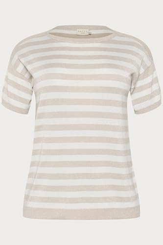 Kaffe Curve Damen Plus Size Women's Striped Round Neck Short Sleeves Pullover, Feather Grey/Chalk Lurex, XL Größen von KAFFE CURVE