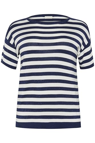 Kaffe Curve Damen Plus Size Women's Striped Round Neck Short Sleeves Pullover, Midnight/Chalk Lurex, XL Größen von KAFFE CURVE