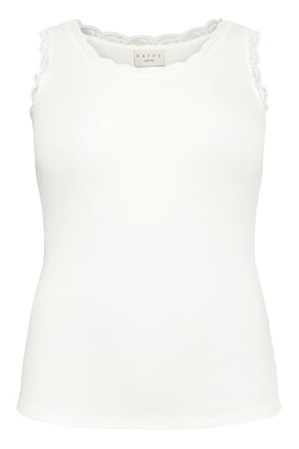 Kaffe Curve Damen Plus Size Women's Tank Scoop Neck Slim Fit Lace Rib Jersey Top, Chalk, 3XL von KAFFE CURVE