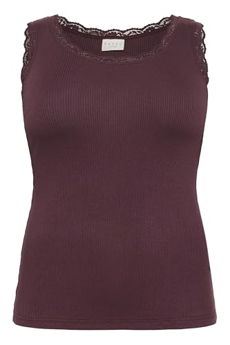 Kaffe Curve Damen Plus Size Women's Tank Scoop Neck Slim Fit Lace Rib Jersey Top, Fudge, M Grande Taille von KAFFE CURVE
