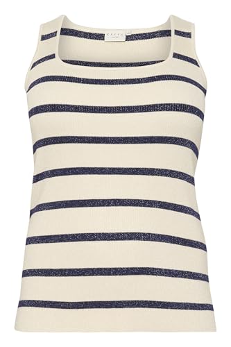 Kaffe Curve Damen Plus Size Women's Tank Top Rib Knit Squared Neck Slim Fit Striped Pullover, Silber Weiß/Blau gestreift, L Größen von KAFFE CURVE