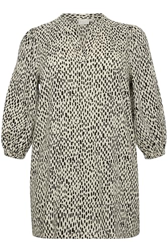 Kaffe Curve Damen Plus-Size Women's Tunic 3/4 Sleeves V-Notch Neck Casual Fit Printed Tunika, Turtledove/Black Graphic Dot, von KAFFE CURVE