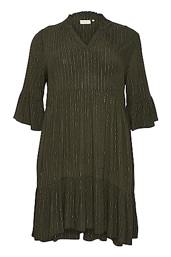 Kaffe Curve Damen Plussize Women's Dress V-Notch Neck 3/4 Sleeves Above Knielänge Kleid, Forest Night, 46/Grande Taille von KAFFE CURVE
