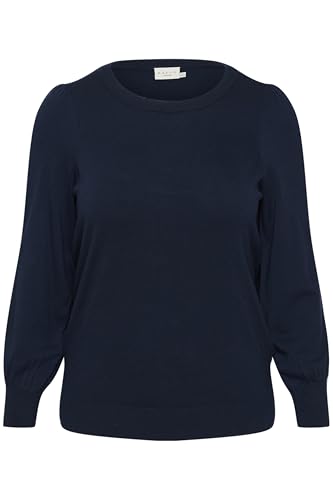 Kaffe Curve Damen Übergröße, Rundhalsausschnitt, reguläre Passform, Lange Ärmel Pullover, Midnight Marine, M Größen von KAFFE CURVE