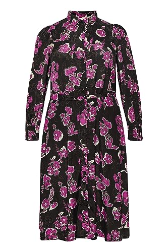 Kaffe Curve Damen Übergröße Midi Lange Ärmel Buttons Regular Fit Kleid, Fuchsia Red Flower Print, 46 von KAFFE CURVE
