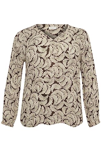 Kaffe Curve Damen Übergröße V-Ausschnitt Regular Fit Lange Ärmel Bedruckt Bluse, Forest Night Fan Print, 50 Plus von KAFFE CURVE