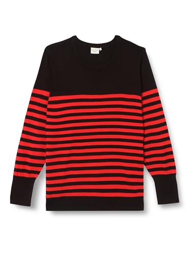 Kaffe Curve Women's Plus-Size Striped Regular Fit Round Neck Tight Knit Pullover, Black/Red Stripe, L Größen von KAFFE CURVE