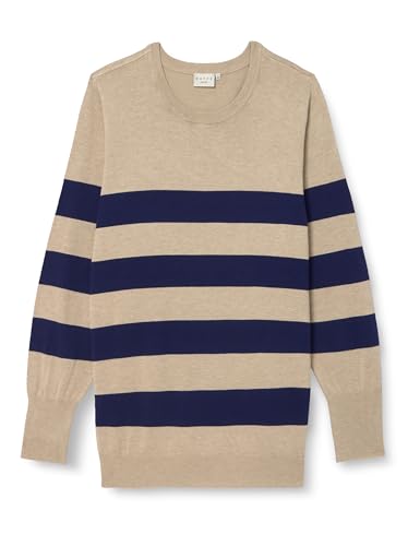Kaffe Curve Women's Plus-Size Striped Regular Fit Round Neck Tight Knit Pullover, Blue/Feather Gray Mel. Stripe, L Größen von KAFFE CURVE