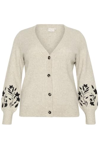 Kaffe Curve Women's Plus-Size V-Neck Buttons Embroidery Regular Fit Cardigan, Feather Gray Melange, L Größen von KAFFE CURVE