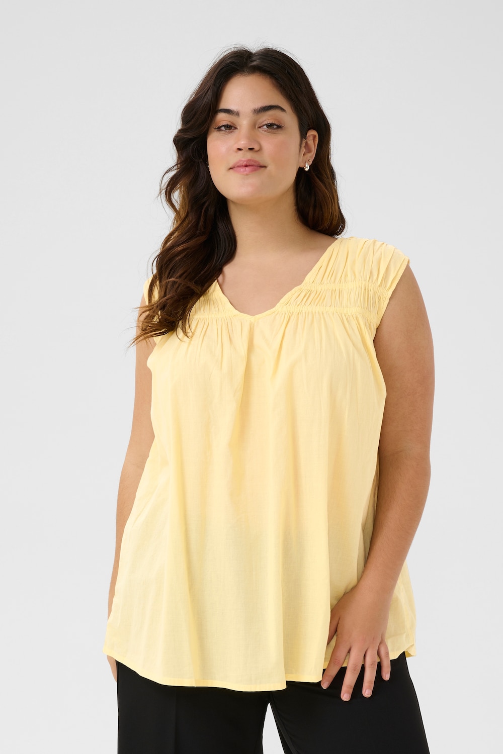 Große Größen Ärmellose Bluse A-shape, Damen, beige, Größe: 44, Baumwolle, Happy Size DE Women von KAFFE Curve