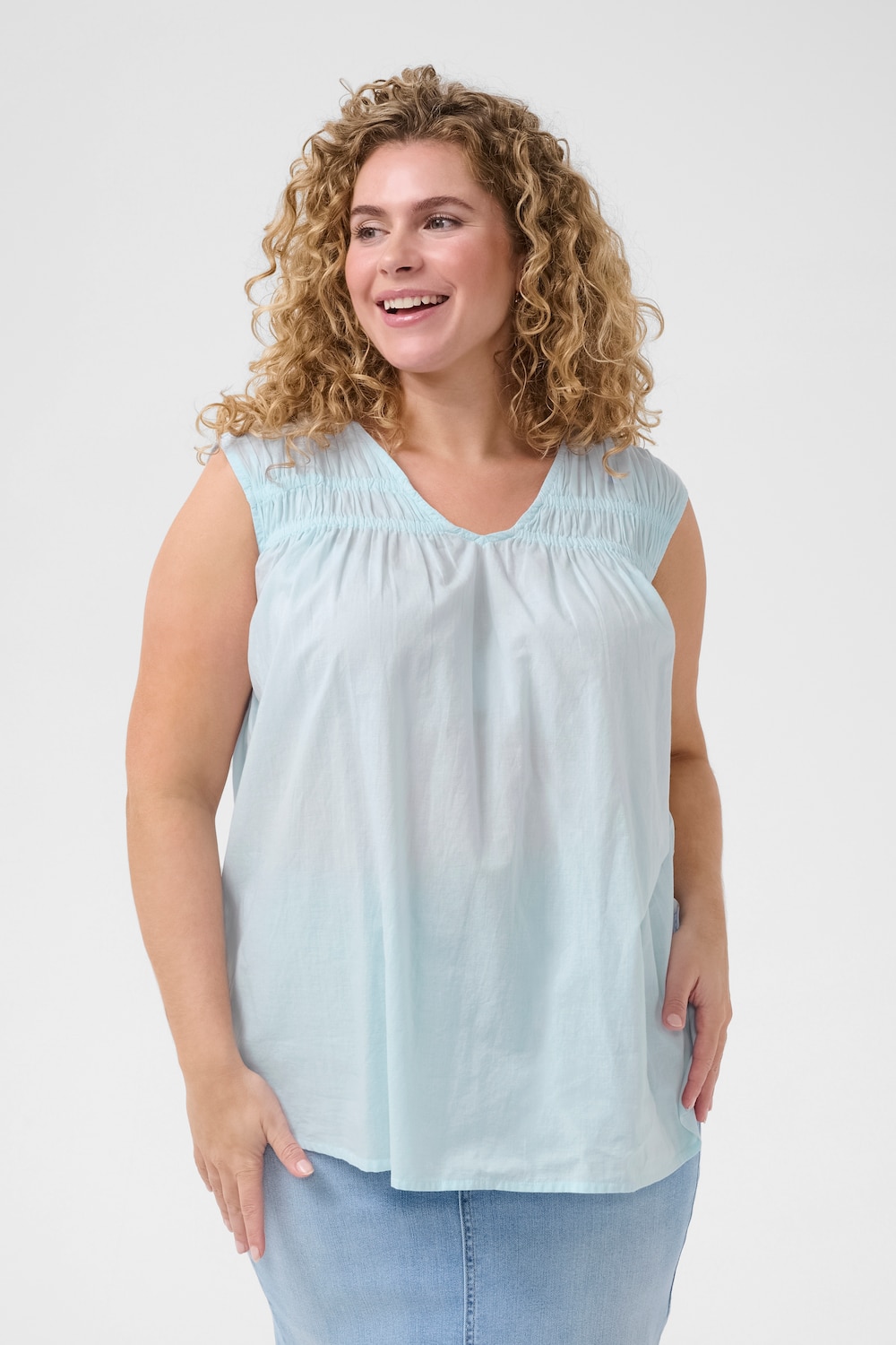 Große Größen Ärmellose Bluse A-shape, Damen, türkis, Größe: 44, Baumwolle, Happy Size DE Women von KAFFE Curve