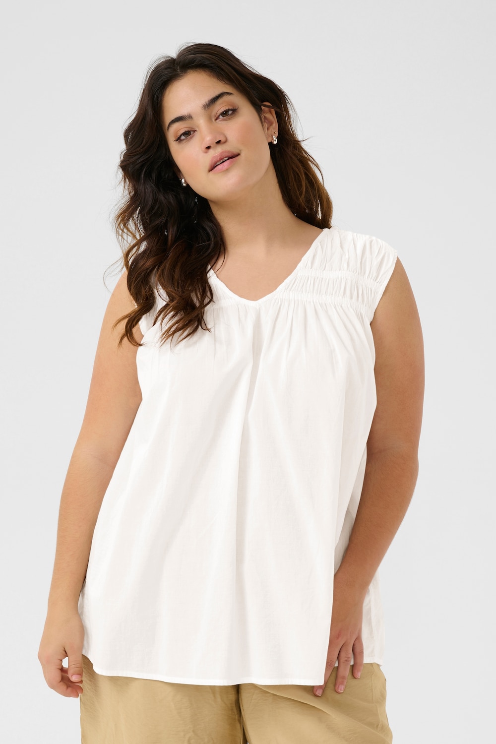 Große Größen Ärmellose Bluse A-shape, Damen, weiß, Größe: 44, Baumwolle, Happy Size DE Women von KAFFE Curve