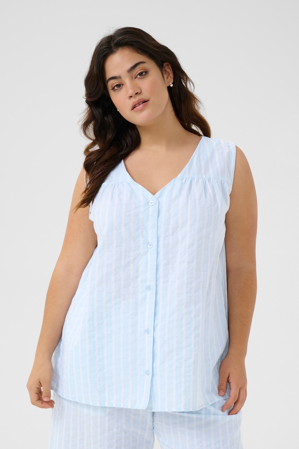 Große Größen Ärmellose Bluse Regular fit, Damen, türkis, Größe: 54, Baumwolle, Happy Size DE Women von KAFFE Curve