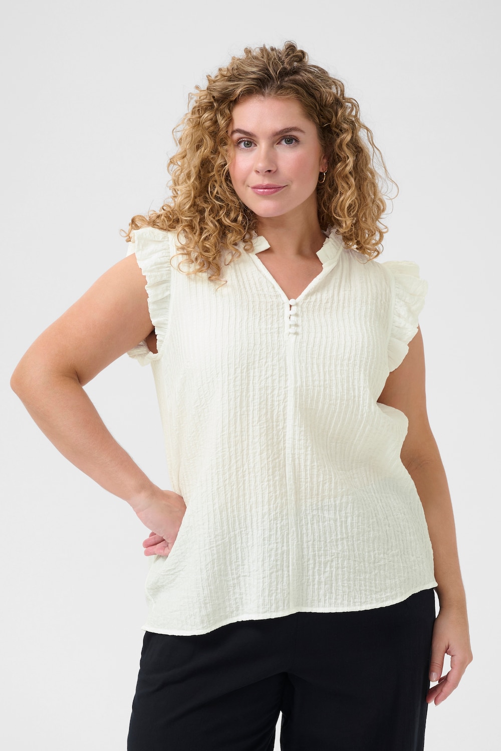 Große Größen Ärmellose Bluse Regular fit, Damen, weiß, Größe: 54, Viskose/Nylon, Happy Size DE Women von KAFFE Curve