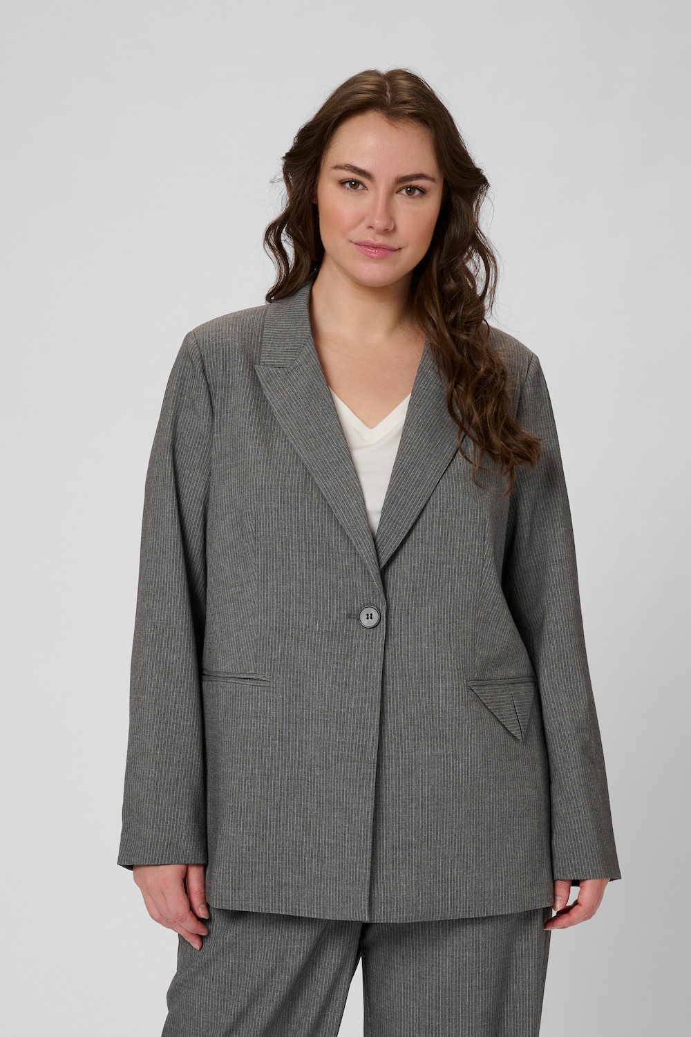 Große Größen Blazer Loose fit, Damen, grau, Größe: 50, Polyester, Happy Size DE Women von KAFFE Curve