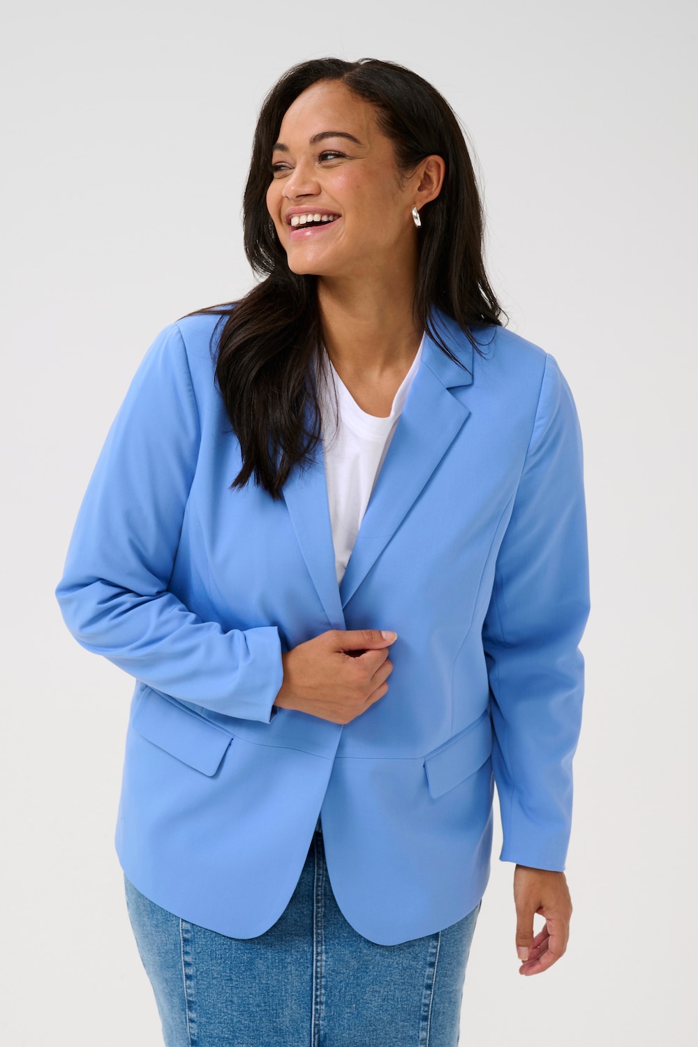 Große Größen Blazer Tight fit, Damen, blau, Größe: 44, Polyester/Viskose, Happy Size DE Women von KAFFE Curve