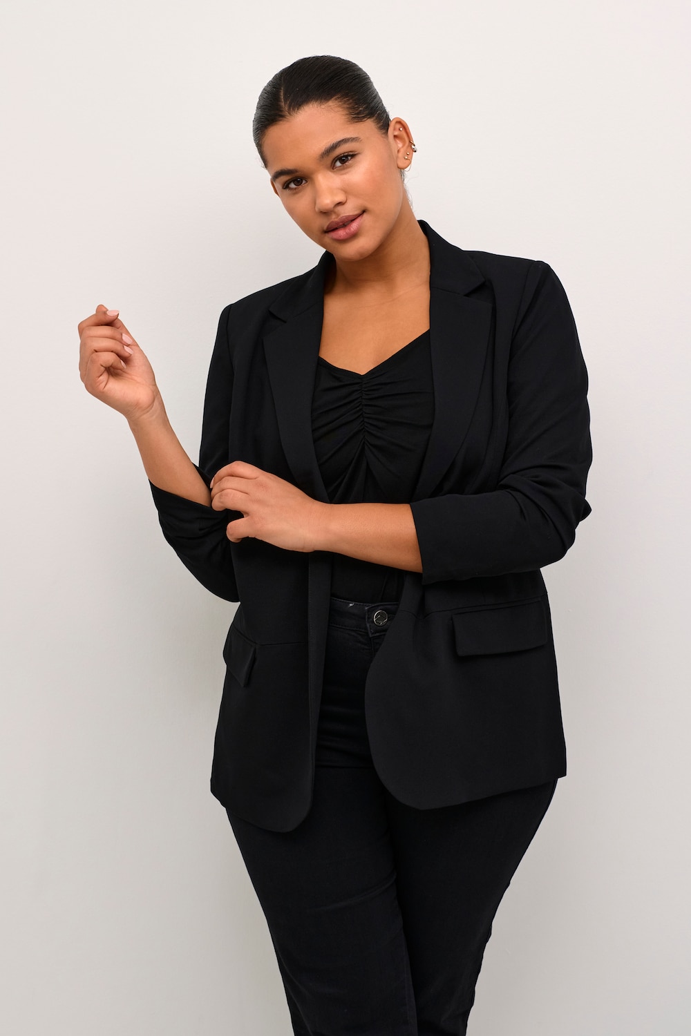 Große Größen Blazer Tight fit, Damen, schwarz, Größe: 54, Polyester/Viskose, Happy Size DE Women von KAFFE Curve