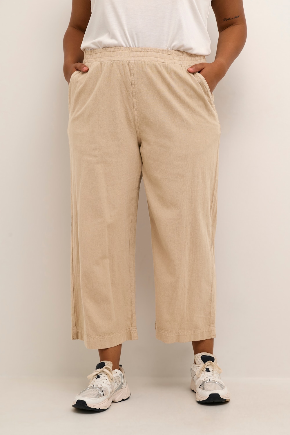 Große Größen Casual Hose Loose fit, Damen, beige, Größe: 44, Baumwolle, Happy Size DE Women von KAFFE Curve