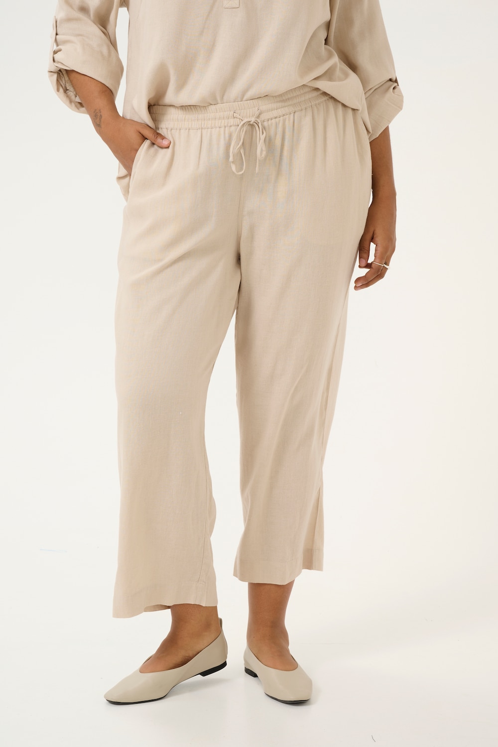 Große Größen Casual Hose Loose fit, Damen, beige, Größe: 50, Viskose/Leinen, Happy Size DE Women von KAFFE Curve