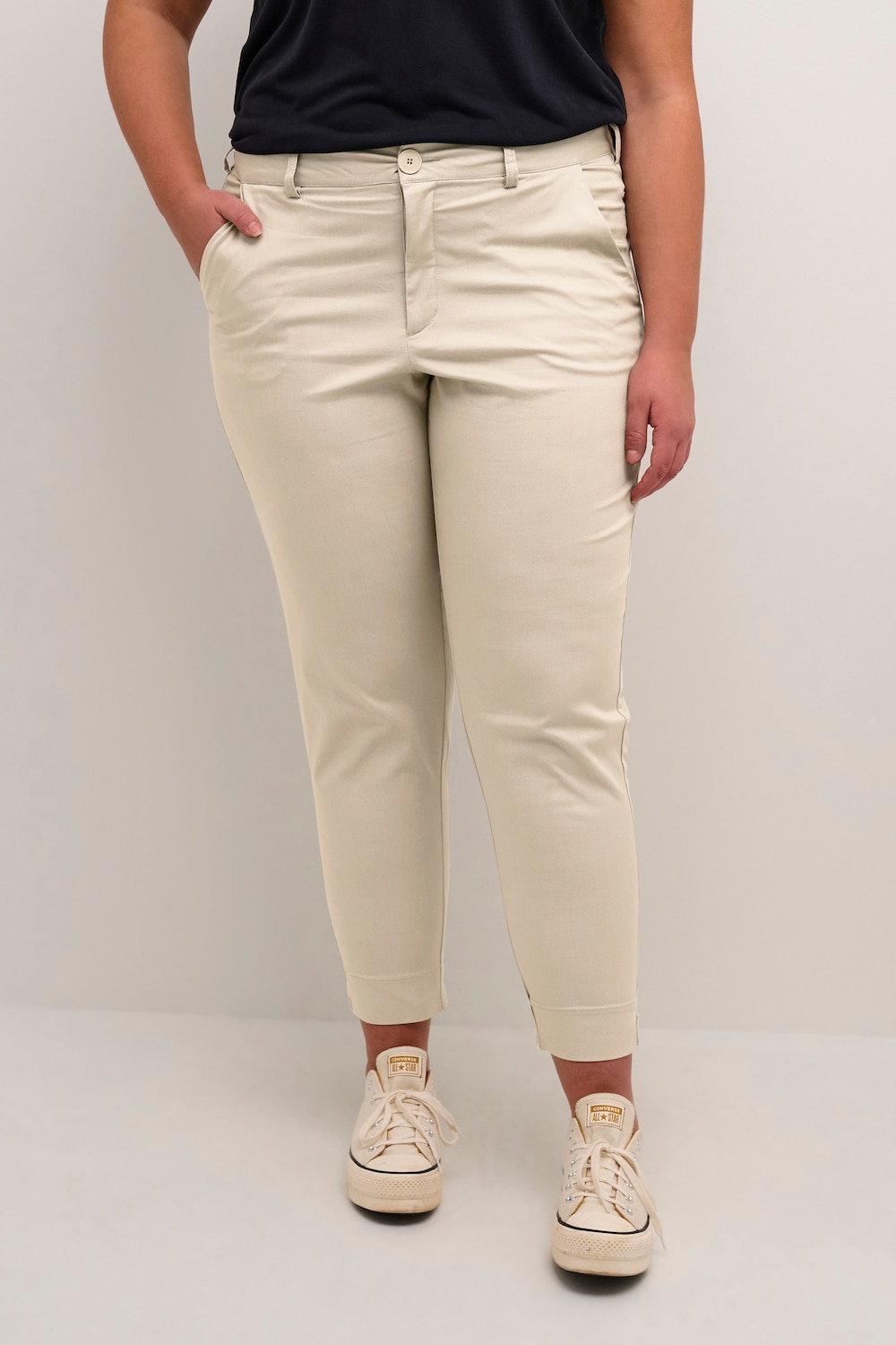 Große Größen Casual Hose Regular fit, Damen, beige, Größe: 44, Polyester/Baumwolle/Viskose, Happy Size DE Women von KAFFE Curve