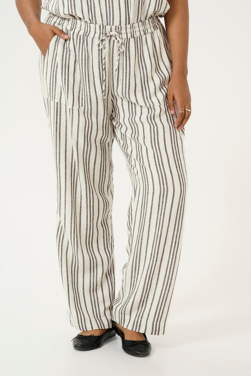 Große Größen Hose Loose fit, Damen, beige, Größe: 48, Viskose/Leinen, Happy Size DE Women von KAFFE Curve