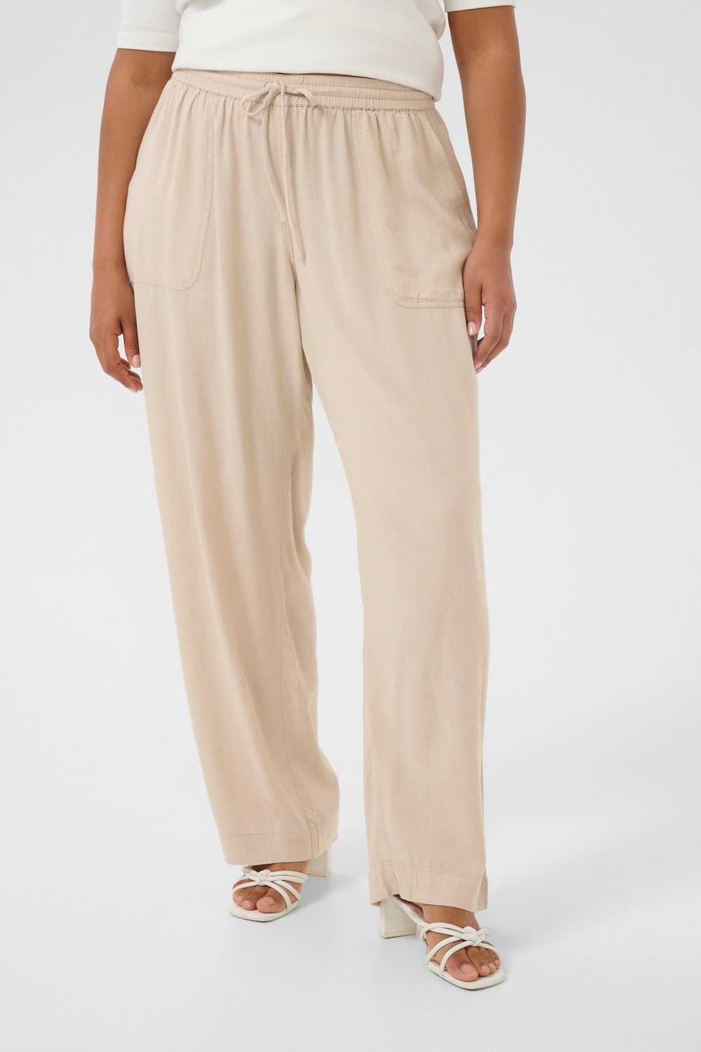 Große Größen Hose Loose fit, Damen, beige, Größe: 52, Viskose/Leinen, Happy Size DE Women von KAFFE Curve