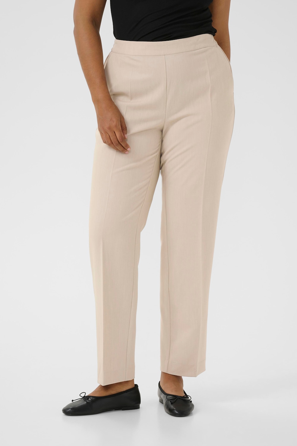 Große Größen Hose Regular fit, Damen, beige, Größe: 48, Polyester/Viskose, Happy Size DE Women von KAFFE Curve