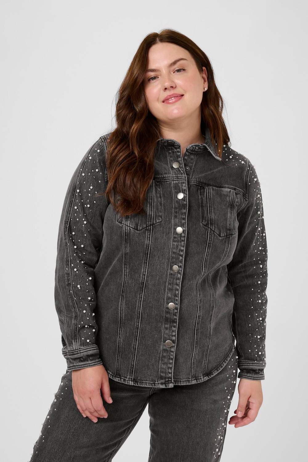 Große Größen Jeanshemd Regular fit, Damen, grau, Größe: 48, Baumwolle, Happy Size DE Women von KAFFE Curve