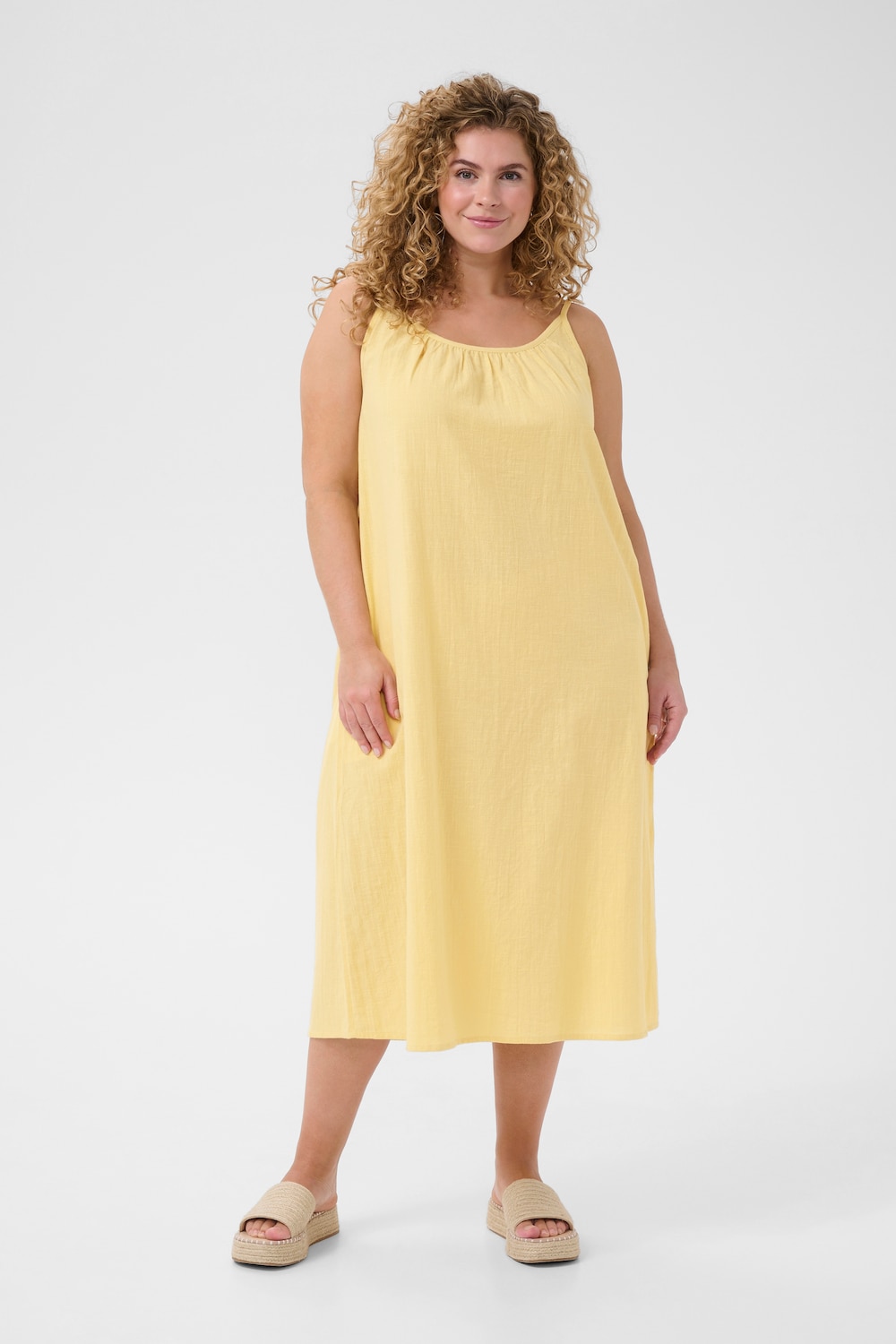 Große Größen Kleid A-shape, Damen, beige, Größe: 46, Baumwolle, Happy Size DE Women von KAFFE Curve