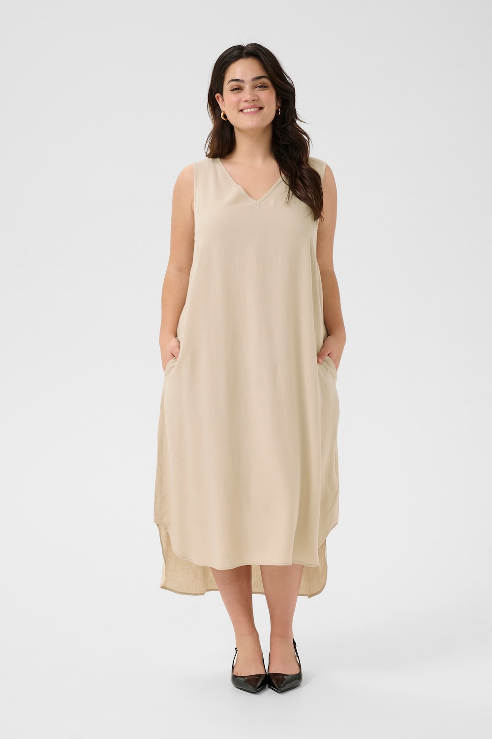 Große Größen Kleid A-shape, Damen, beige, Größe: 48, Viskose/Leinen, Happy Size DE Women von KAFFE Curve
