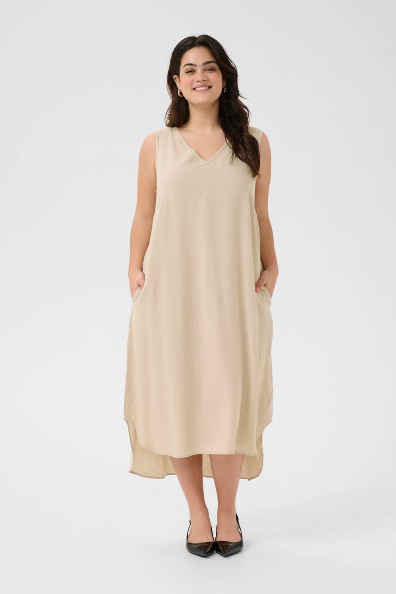 Große Größen Kleid A-shape, Damen, beige, Größe: 48, Viskose/Leinen, Happy Size DE Women von KAFFE Curve
