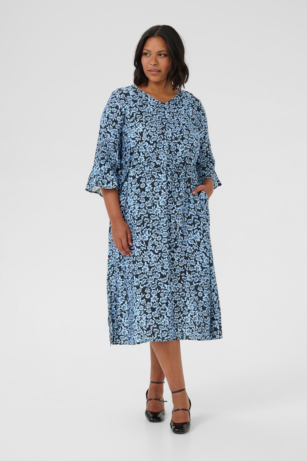Große Größen Kleid A-shape, Damen, blau, Größe: 50, Viskose/Synthetische Fasern, Happy Size DE Women von KAFFE Curve