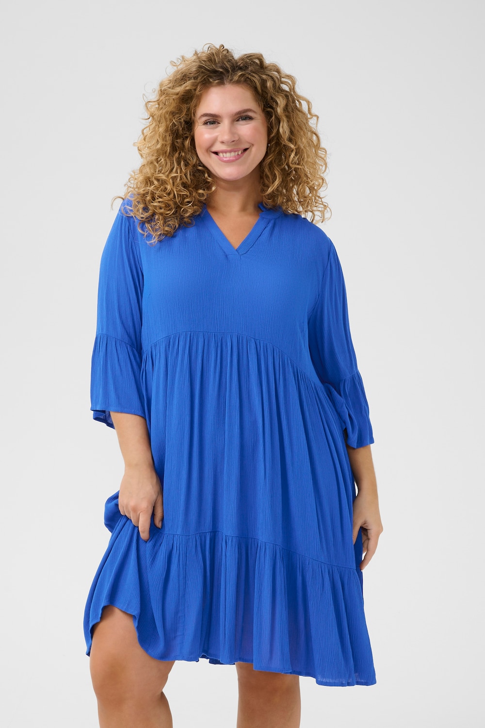 Große Größen Kleid A-shape, Damen, blau, Größe: 54, Viskose, Happy Size DE Women von KAFFE Curve