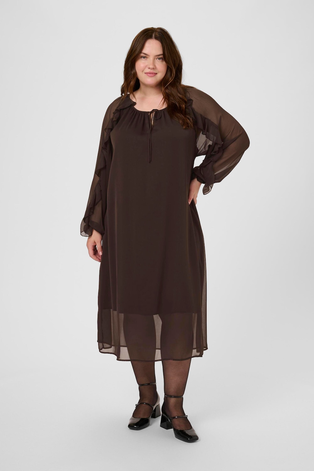 Große Größen Kleid A-shape, Damen, braun, Größe: 48, Polyester, Happy Size DE Women von KAFFE Curve