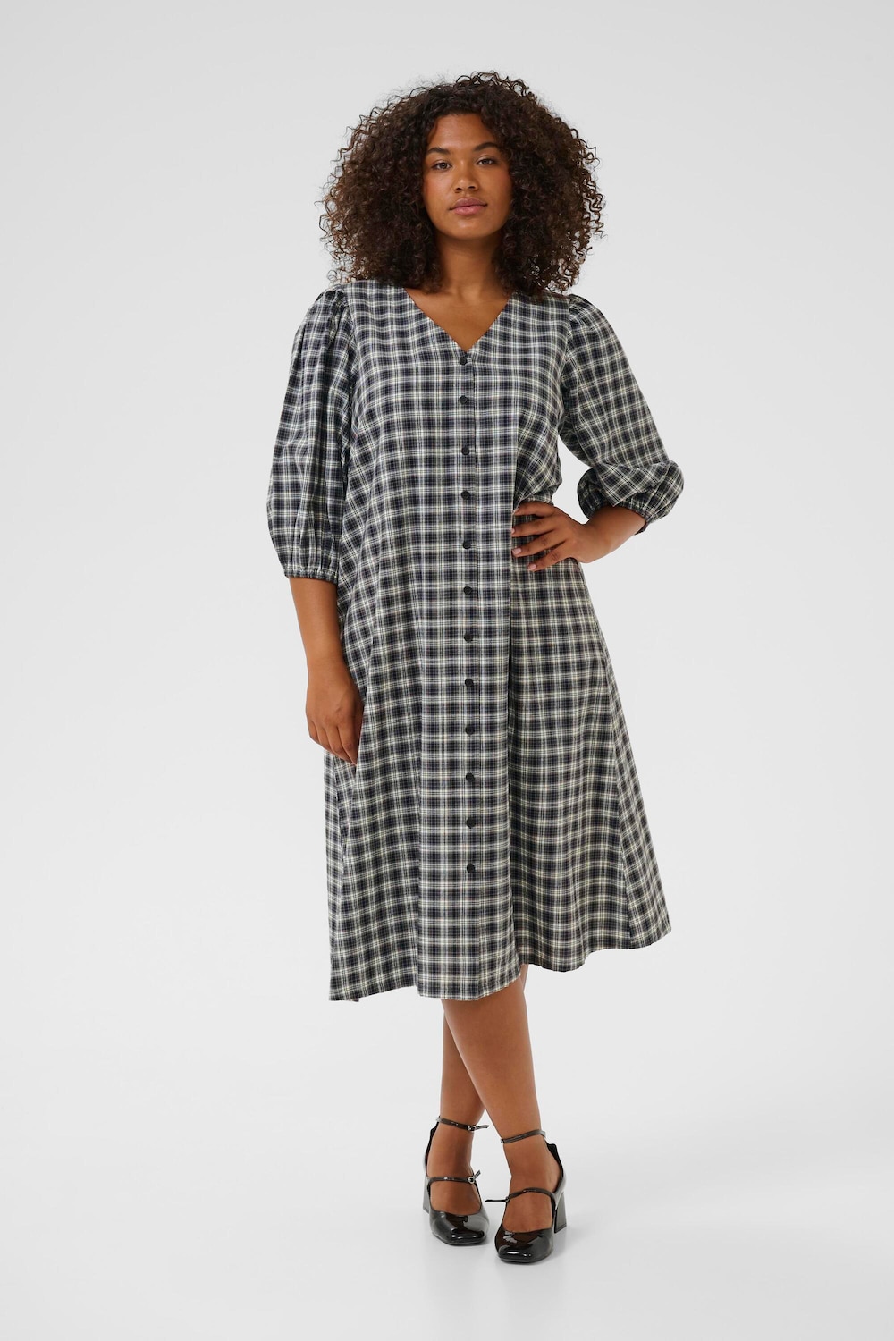 Große Größen Kleid A-shape, Damen, braun, Größe: 52, Baumwolle, Happy Size DE Women von KAFFE Curve