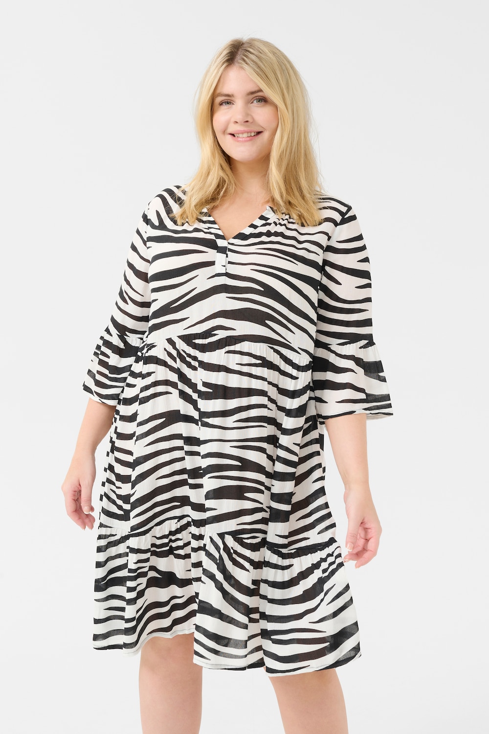 Große Größen Kleid A-shape, Damen, grau, Größe: 44, Viskose, Happy Size DE Women von KAFFE Curve