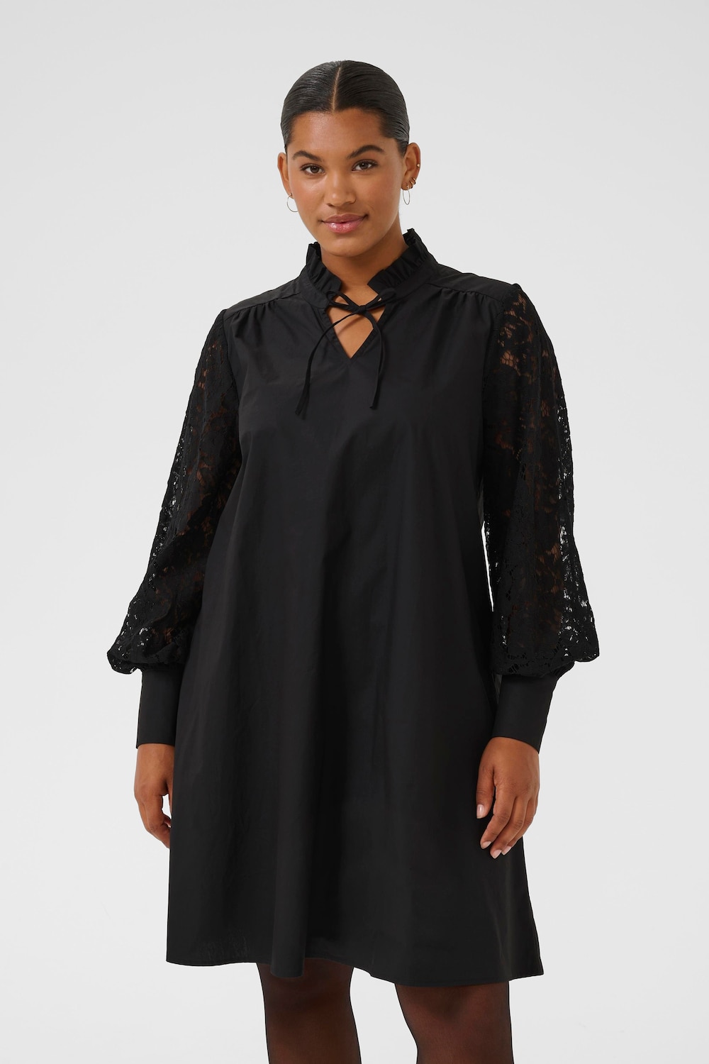 Große Größen Kleid A-shape, Damen, schwarz, Größe: 46, Baumwolle, Happy Size DE Women von KAFFE Curve