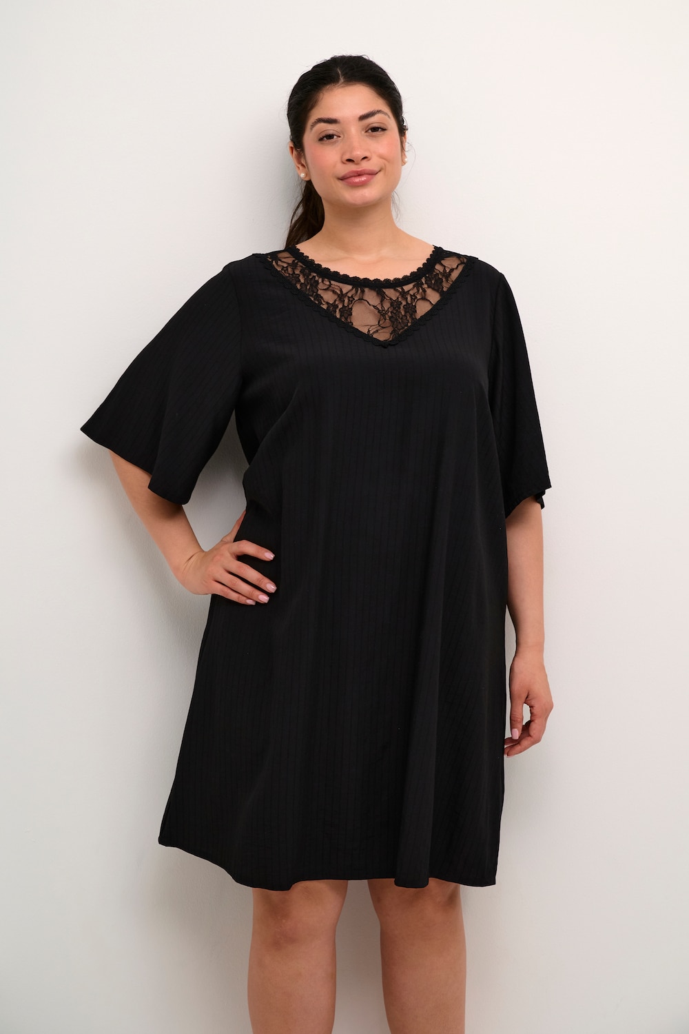 Große Größen Kleid A-shape, Damen, schwarz, Größe: 50, Polyester/Viskose, Happy Size DE Women von KAFFE Curve