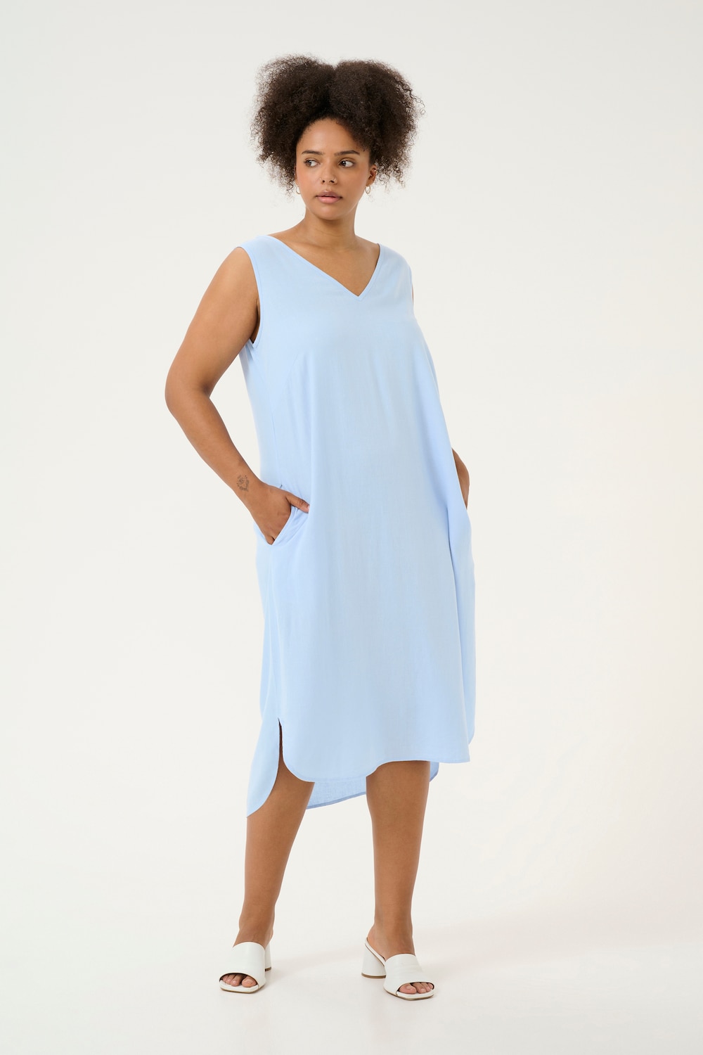 Große Größen Kleid A-shape, Damen, türkis, Größe: 50, Viskose/Leinen, Happy Size DE Women von KAFFE Curve