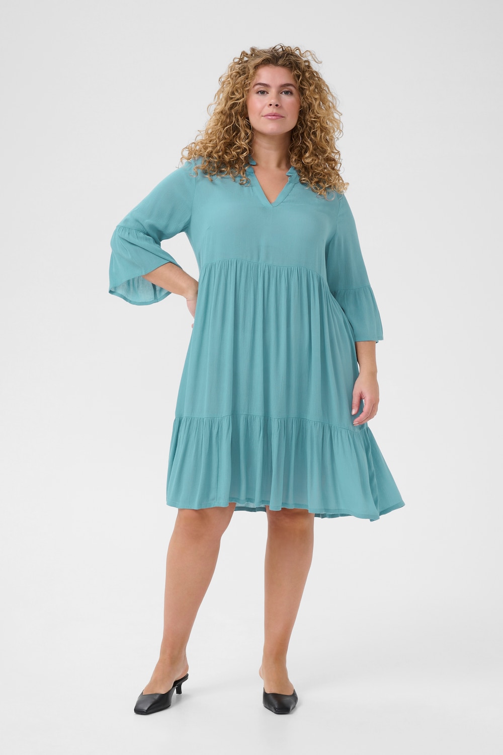 Große Größen Kleid A-shape, Damen, türkis, Größe: 54, Viskose, Happy Size DE Women von KAFFE Curve