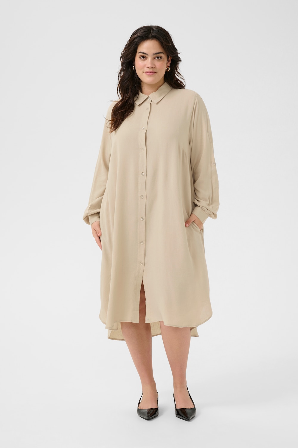 Große Größen Kleid Loose fit, Damen, beige, Größe: 52, Viskose/Leinen, Happy Size DE Women von KAFFE Curve