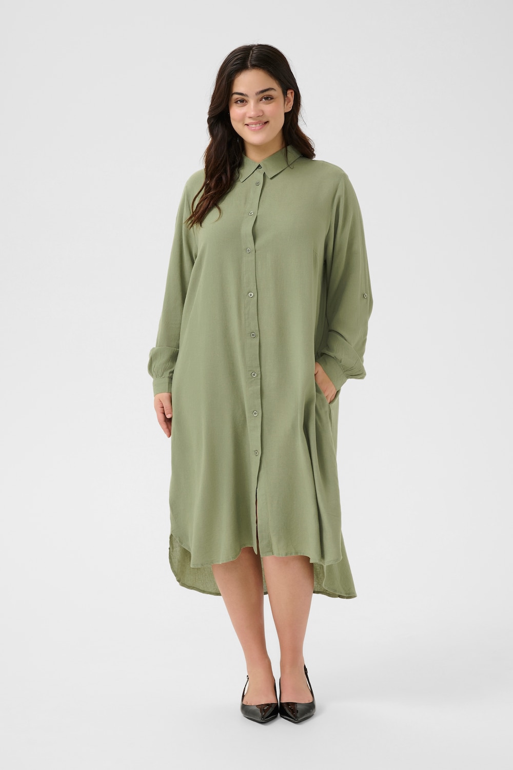 Große Größen Kleid Loose fit, Damen, grau, Größe: 52, Viskose/Leinen, Happy Size DE Women von KAFFE Curve