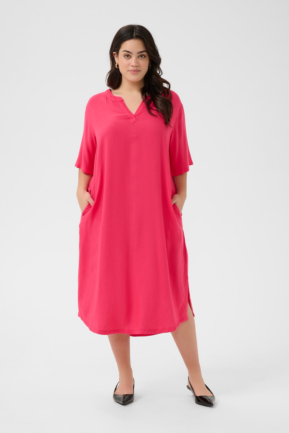 Große Größen Kleid Loose fit, Damen, rosa, Größe: 46, Viskose/Leinen, Happy Size DE Women von KAFFE Curve