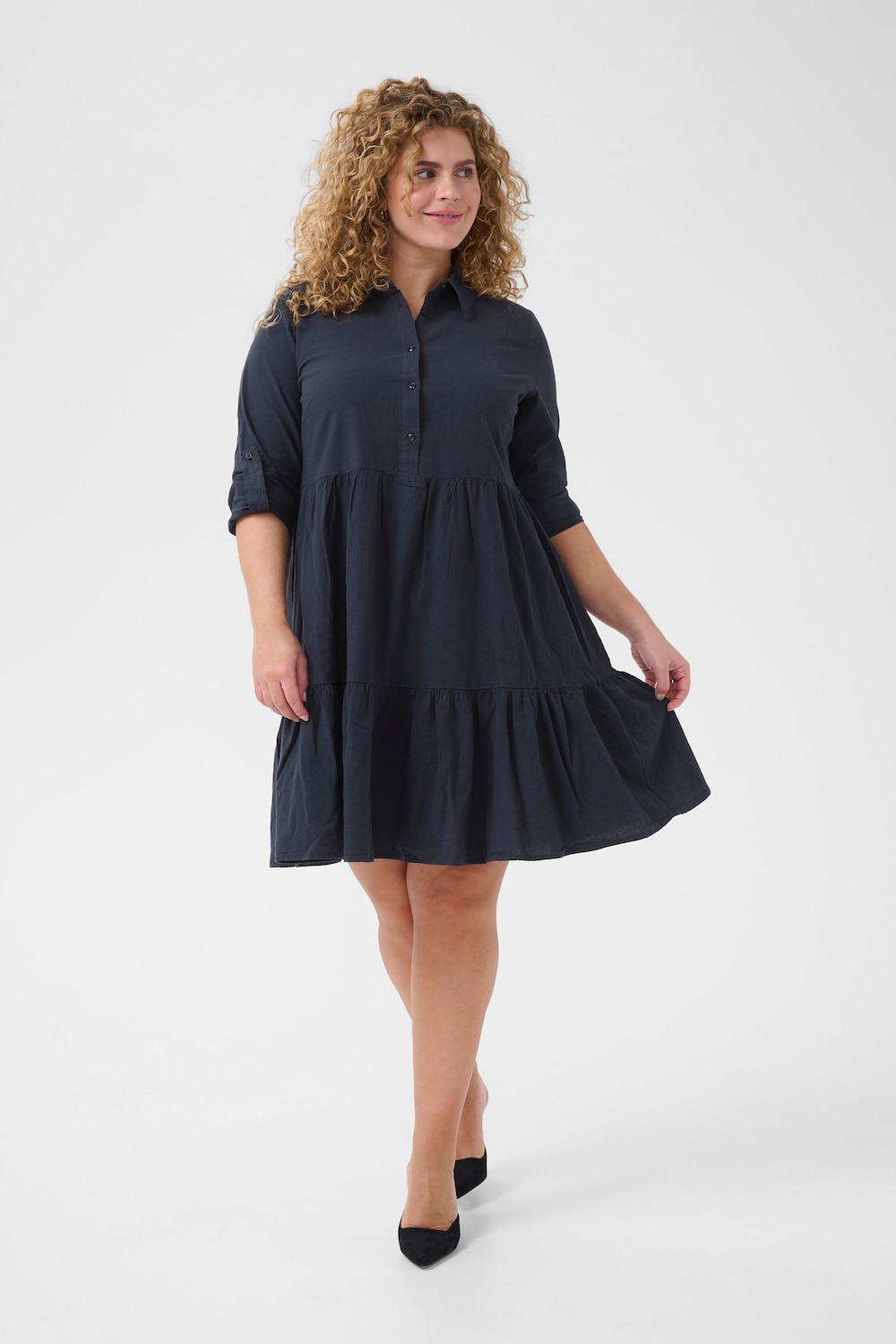 Große Größen Kleid Regular fit, Damen, grau, Größe: 46, Baumwolle, Happy Size Women von KAFFE Curve