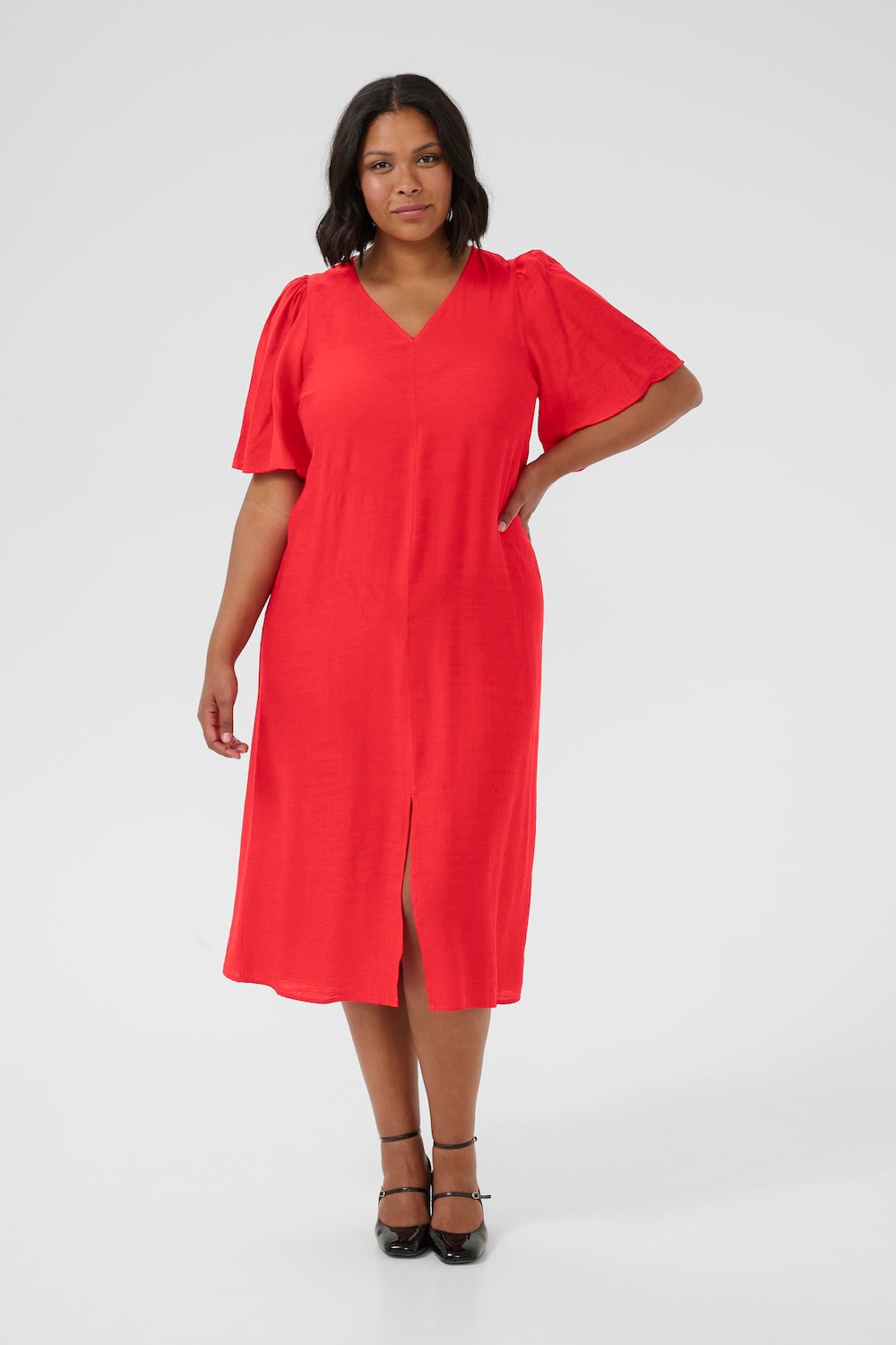 Große Größen Kleid Regular fit, Damen, rot, Größe: 46, Viskose/Synthetische Fasern, Happy Size Women von KAFFE Curve