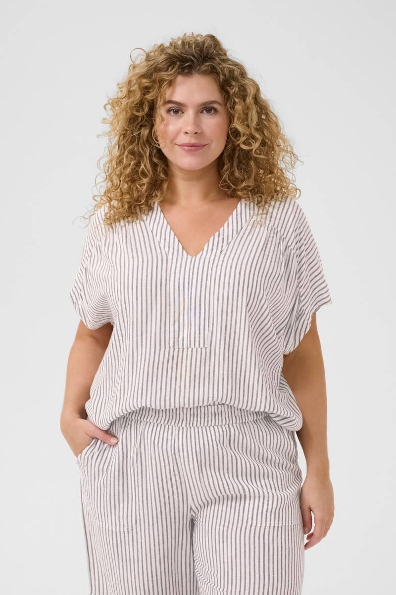 Große Größen Kurzarm-Bluse Loose fit, Damen, beige, Größe: 50, Viskose/Leinen, Happy Size DE Women von KAFFE Curve